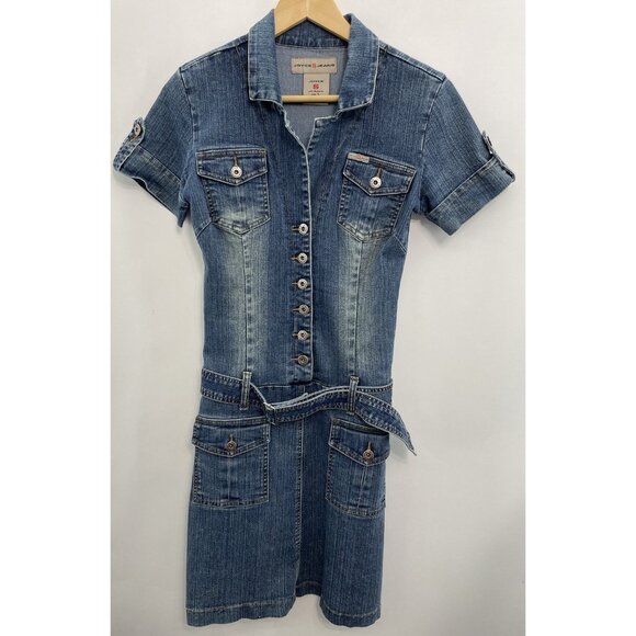 Vintage 90s Joyce Jeans Denim Dress Western Country Ranch Buttons Retro Biker L - Picture 1 of 11